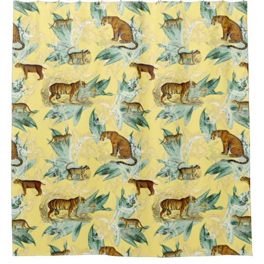 Cool Tropical Safari Wild Cats Tiger Yellow Douchegordijn (Voorkant)