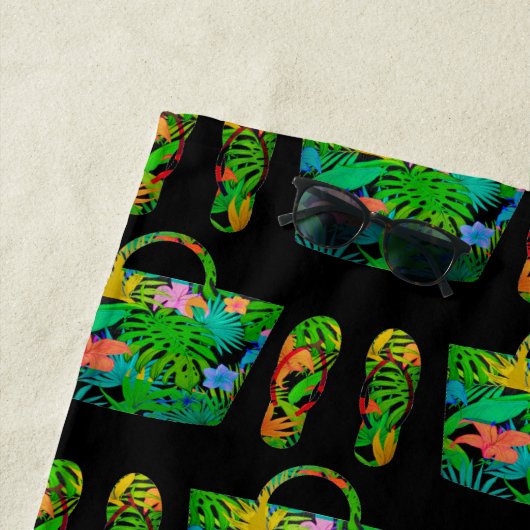 Cool Tropical Summer Accessoire Pattern Black Strandlaken (In situ)