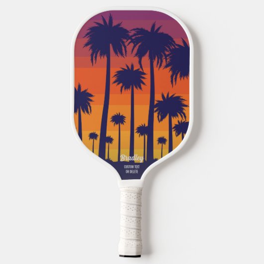 Cool Tropical Sunset Palm Trees Custom Text Name Pickleball Paddle (Achterkant)