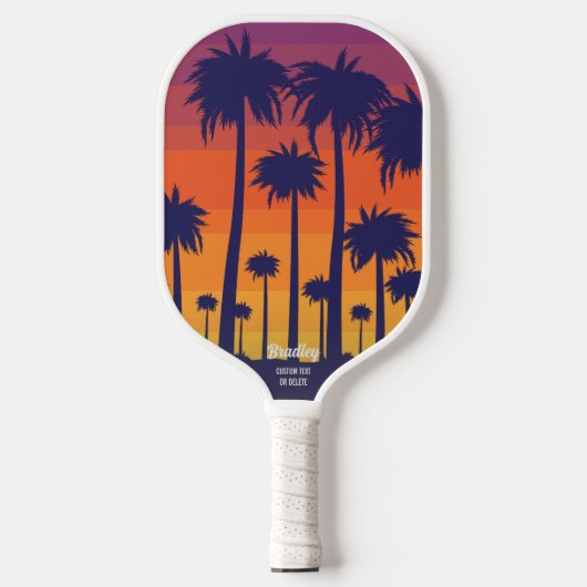 Cool Tropical Sunset Palm Trees Custom Text Name Pickleball Paddle (Voorkant)