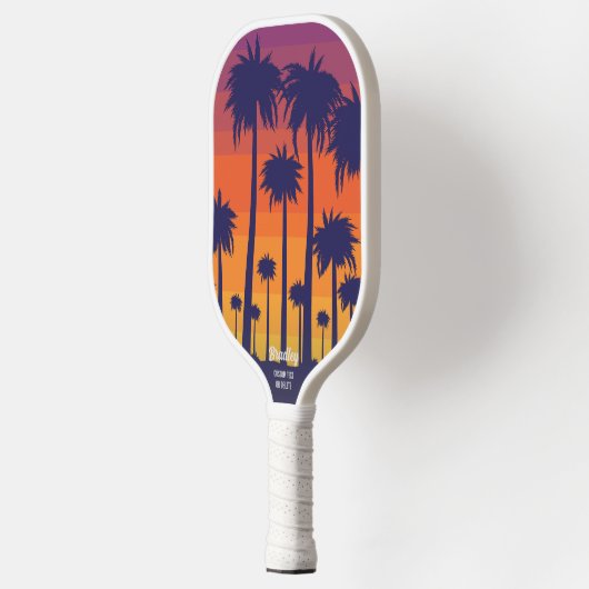Cool Tropical Sunset Palm Trees Custom Text Name Pickleball Paddle (Links)