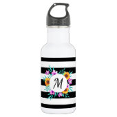 Cool Tropical Waterverf Floral Wreatmonogram Waterfles (Voorkant)