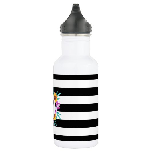 Cool Tropical Waterverf Floral Wreatmonogram Waterfles (Rechts)