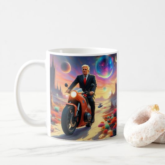 Cool Trump Motorcycle Alien Planet Ruimteschip MAG Koffiemok (Met donut)