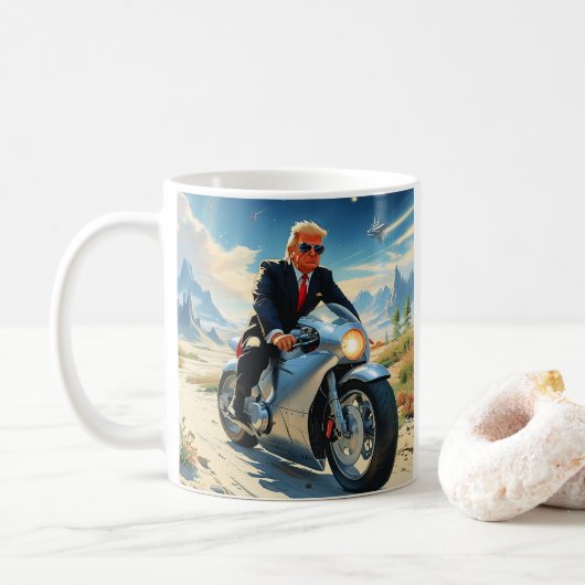 Cool Trump Motorcycle Alien Planet Ruimteschip MAG Koffiemok (Met donut)