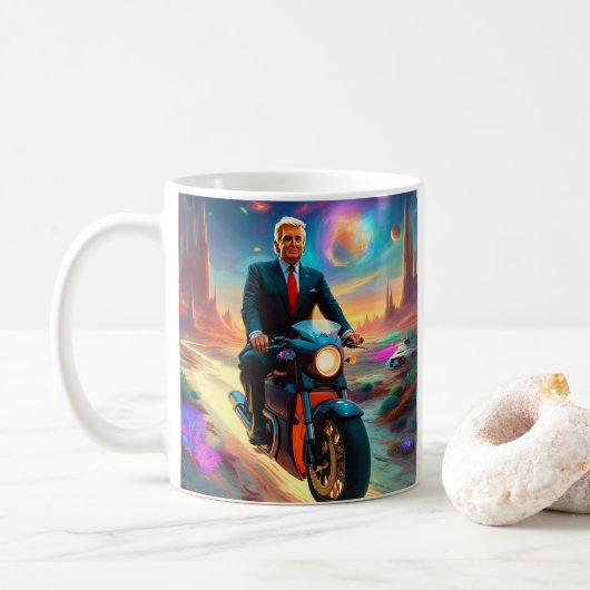 Cool Trump rijdende Motorfiets op Alien Planet MAG Koffiemok (Met donut)