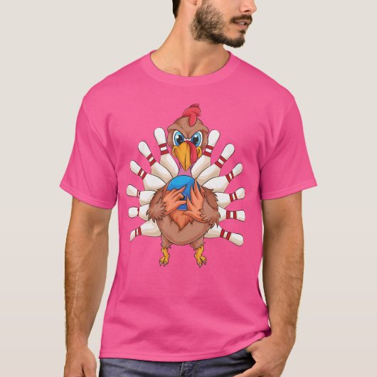 Cool Turkey Bowling Pin Feathers Funny Thanksgivin T-shirt (Voorkant)