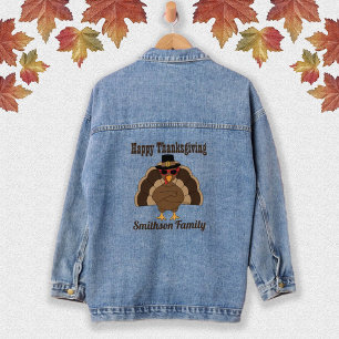 Cool Turkey Happy Thanksgiving Familienaam tekst Denim Jacket