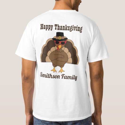 Cool Turkey Happy Thanksgiving Familienaam tekst T-shirt (Achterkant)
