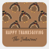 Cool Turkey Happy Thanksgiving Familienaam tekst Vierkante Sticker (Voorkant)