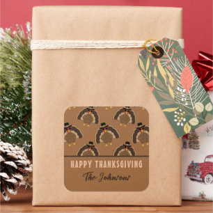 Cool Turkey Happy Thanksgiving Familienaam tekst Vierkante Sticker