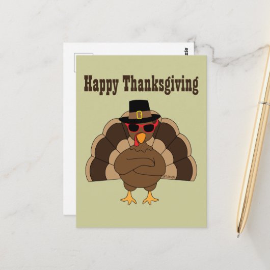 Cool Turkey Prettig Thanksgiving aangepaste tekst Briefkaart (Voorkant / Achterkant in situ)
