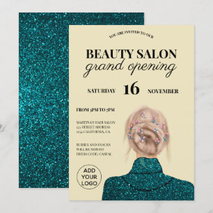 Cool turkooise glitter Beausalon grand opening Kaart