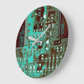 Cool turkooizen blauwe gedrukte schakeling elektro grote klok (Hoek)