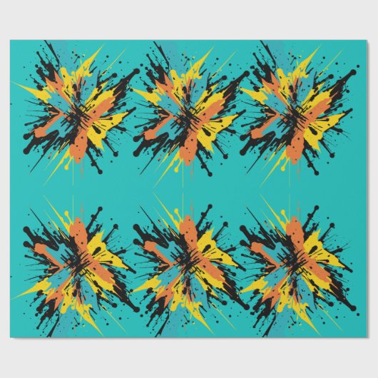 Cool Turquoise Blue Paintball Blast Paint Splatte Cadeaupapier (Vlak)