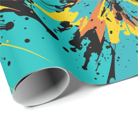Cool Turquoise Blue Paintball Blast Paint Splatte Cadeaupapier (Rol Hoek)
