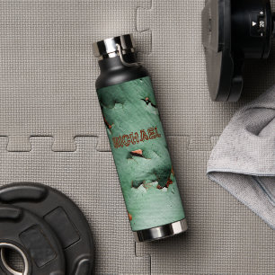 Cool turquoise brown rustmetal Jouw naam Waterfles