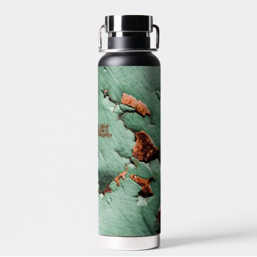 Cool turquoise brown rustmetal Jouw naam Waterfles (Achterkant)