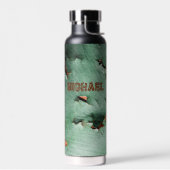 Cool turquoise brown rustmetal Jouw naam Waterfles (Links)