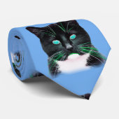 Cool Turquoise Eyed Cat Stropdas (Opgerold)