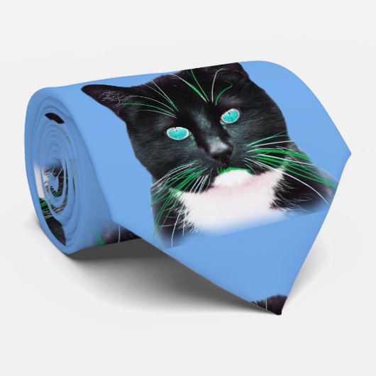 Cool Turquoise Eyed Cat Stropdas (Opgerold)