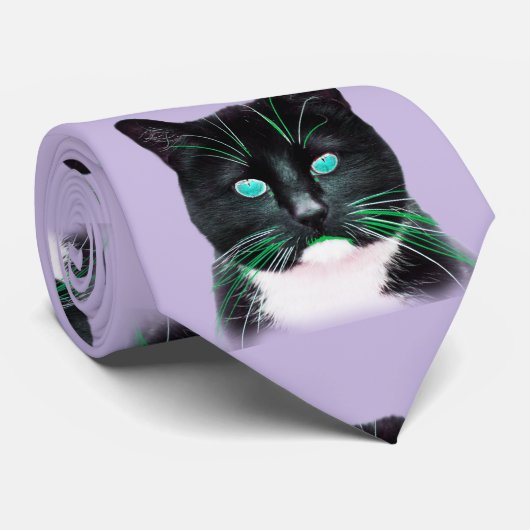 Cool Turquoise Eyed Cat Stropdas (Opgerold)