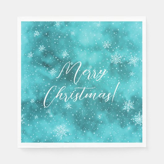 Cool Turquoise Winter Wonderland Snow Waterverf Servet (Voorkant)
