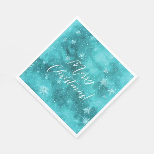 Cool Turquoise Winter Wonderland Snow Waterverf Servet (Hoek)
