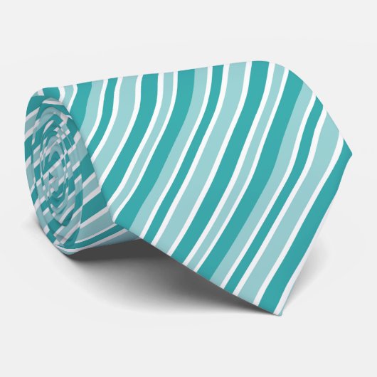 Cool turquoise witte streeppatroon stropdas (Opgerold)