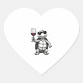 cool turtle drinking red wine art print_1 (1) hart sticker (Voorkant)
