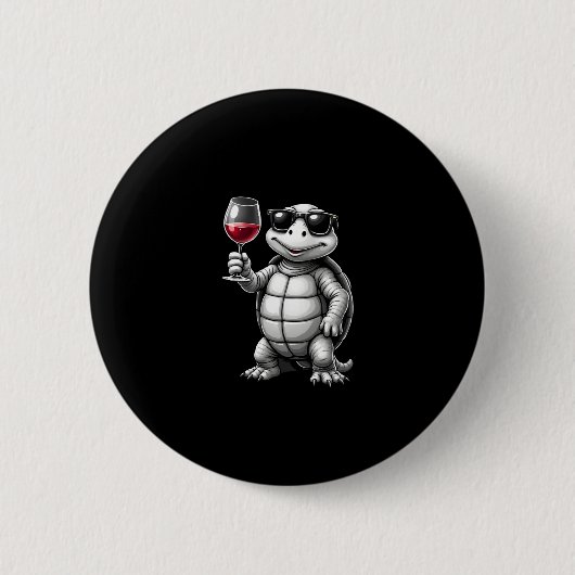cool turtle drinking red wine art print_1 (1) ronde button 5,7 cm (Voorkant)