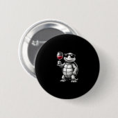 cool turtle drinking red wine art print_1 (1) ronde button 5,7 cm (Voorkant /achterkant)