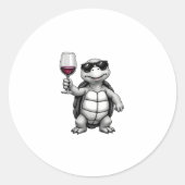 cool turtle drinking red wine art print_1 (1) ronde sticker (Voorkant)