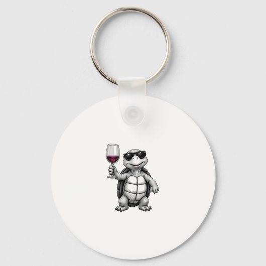 cool turtle drinking red wine art print_1 (1) sleutelhanger (Voorkant)