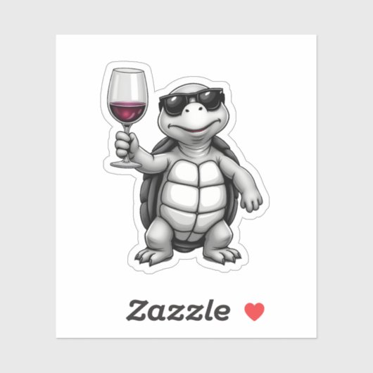 cool turtle drinking red wine art print_1 (1) sticker (Vel)