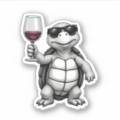 cool turtle drinking red wine art print_1 (1) sticker (Voorkant)