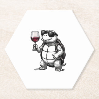 cool turtle drinking red wine art print_1 (2) kartonnen onderzetters