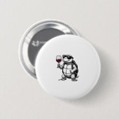 cool turtle drinking red wine art print_1 (2) ronde button 5,7 cm (Voorkant /achterkant)