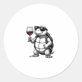 cool turtle drinking red wine art print_1 (2) ronde sticker