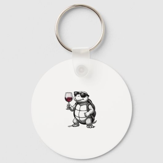 cool turtle drinking red wine art print_1 (2) sleutelhanger (Voorkant)