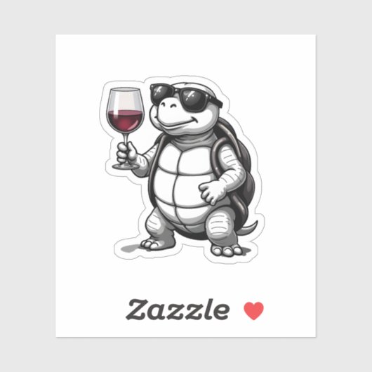 cool turtle drinking red wine art print_1 (2) sticker (Vel)