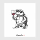 cool turtle drinking red wine art print_1 (2) sticker (Vel)