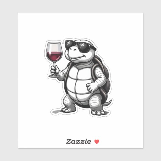 cool turtle drinking red wine art print_1 (2) sticker (Vel)