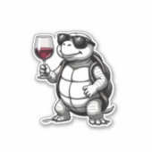 cool turtle drinking red wine art print_1 (2) sticker (Voorkant)
