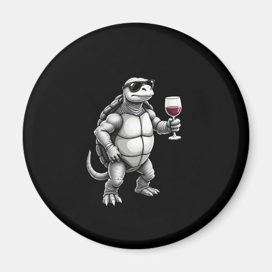 cool turtle drinking red wine art print_1 (3) magneet (Voorkant)