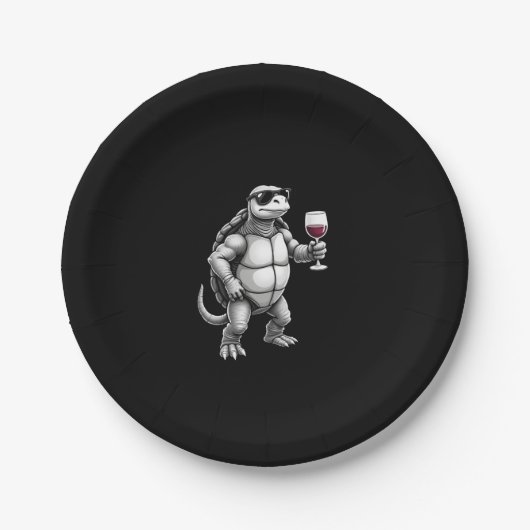 cool turtle drinking red wine art print_1 (3) papieren bordje (Voorkant)