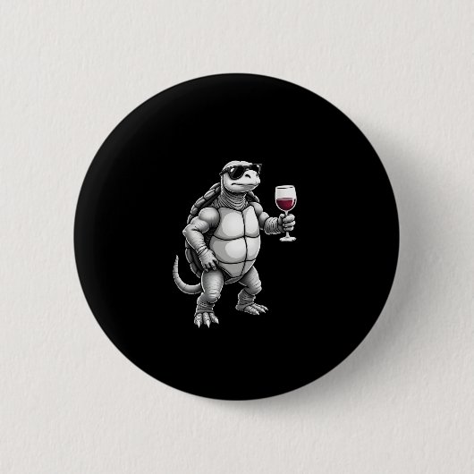 cool turtle drinking red wine art print_1 (3) ronde button 5,7 cm (Voorkant)