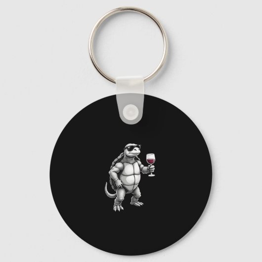 cool turtle drinking red wine art print_1 (3) sleutelhanger (Voorkant)