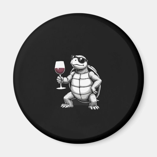 cool turtle drinking red wine art print_1 (4) magneet (Voorkant)