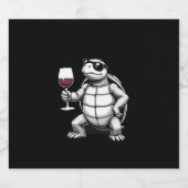 cool turtle drinking red wine art print_1 (4) sparkling wijnetiket (Enkel label)